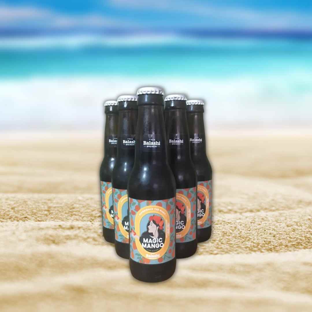 Verras met een six-pack mango bier op Aruba